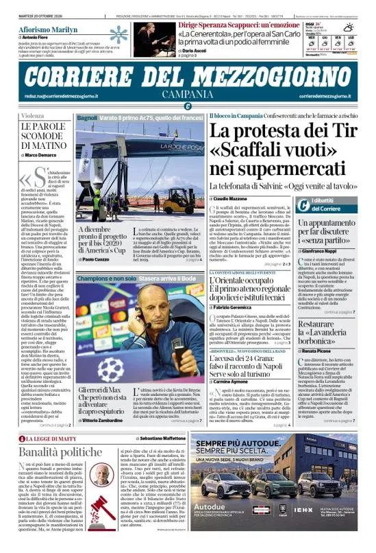Prima-pagina-corriere del mezzogiorno-del-2026-10-20